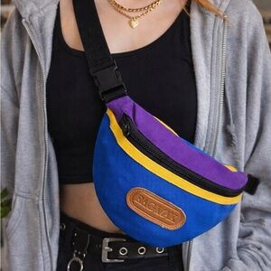 Vintage Y2K Colorblock Fanny Pack Crossbody – Blue Purple Yellow- BagMax